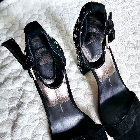 Dolce Vita black studded chunky heels block velvet 8 - Picture 6 of 9